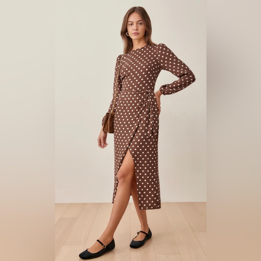 REFORMATION Reza wrap-effect polka-dot crepe midi dress